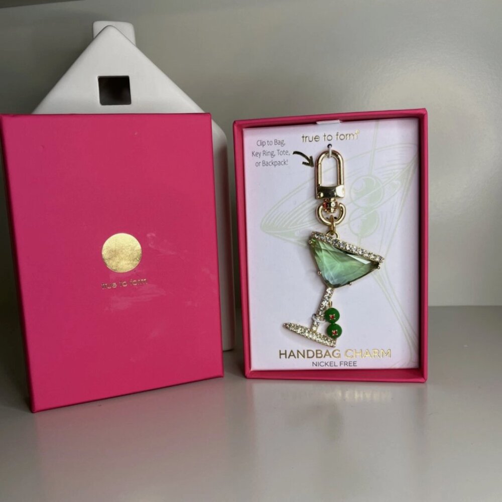 True to Form Green Martini Handbag keychain Charm with Glass Crystal Stones Glam